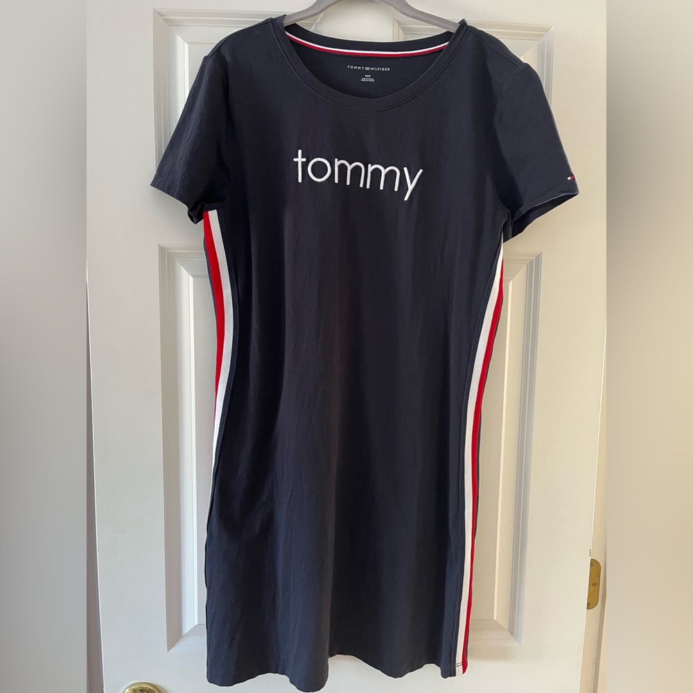 Tommy Hilfiger Navy Blue T-shirt Dress with Red and White Stripes